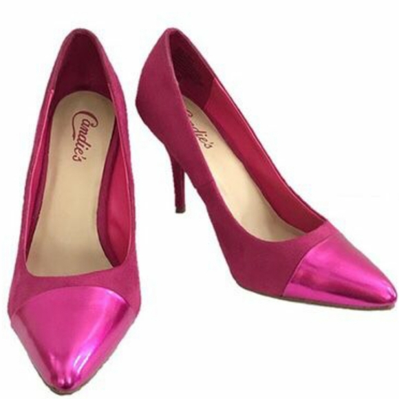 Brand New Never Worn Candie's Alyssa Pink Faux Suede With Metallic Toe Pumps - Picture 1 of 6
